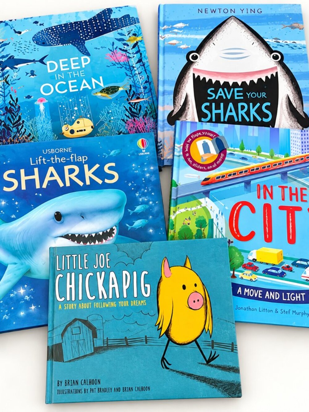 Kids Book Bundle Sharks Ocean Usborne Lift Flap City Chickapig Hardcover Lot
